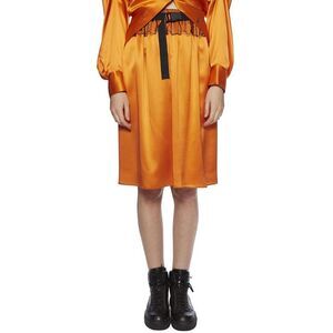 QUETSCHE Satin Midi Skirt with Belt Detail Women Orange Skirts